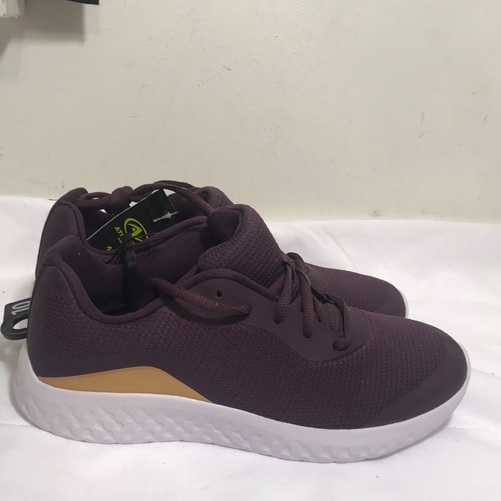 NEW ATHLETIC WORKS JOGGER SNEAKERS BURGUNDY w/ GOLD ACCENT VARIOUS SIZES